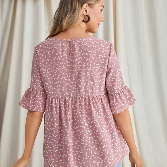 MATERNITY heart print babydoll ruffle top pink - Picture 4 of 5